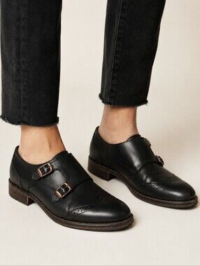 Wolverine Black Leather Double Monk Strap Brogue Wingtip Shoes Jaden Size 8